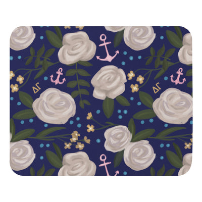 Delta Gamma Rose and Pink Anchor Navy Blue Mouse pad shown in full view