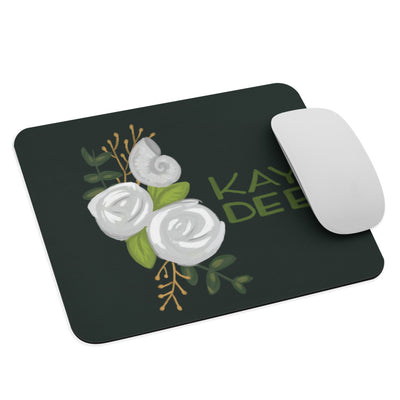 Kappa Delta Kay Dee White Rose and Nautilus Mouse pad shown with mouse.