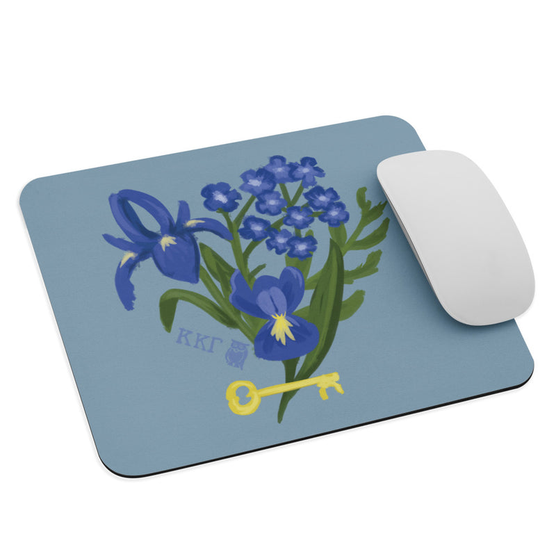 Kappa Kappa Gamma Fleur de Lis and Key Mouse pad in blue shown with mouse