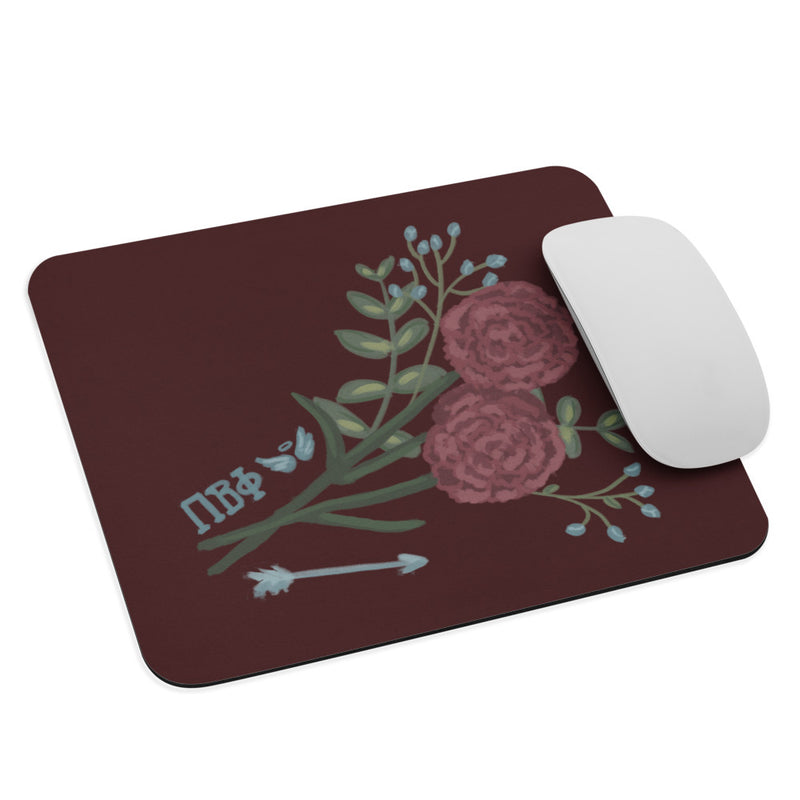 Pi Beta Phi Arrow, Angel and Carnation Mouse Pad shown with mouse