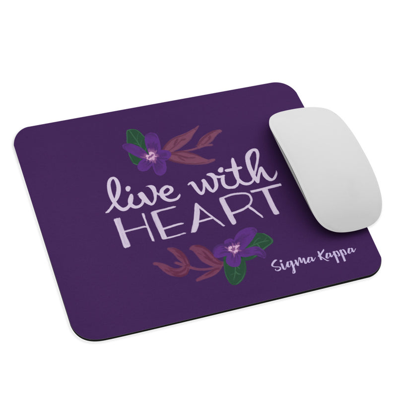 Sigma Kappa Live With Heart Mouse Pad shown with mouse