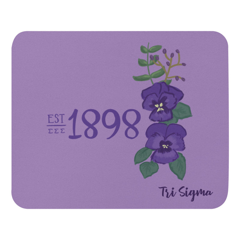 Tri Sigma 1898 Founding Date Mouse Pad showing hand drawn design