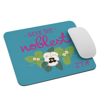 Zeta Tau Alpha Seek The Noblest Mouse pad shown with mouse
