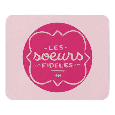 Phi Mu Motto Pink Mouse Pad in Quatrefoil Les Soeurs Fideles design