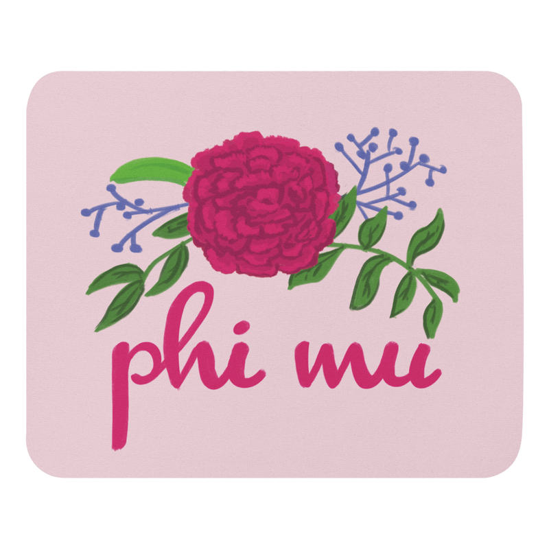 Phi Mu Carnation Design Mouse Pad showing hand drawn design