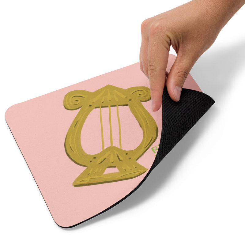 Alpha Chi Omega "Real. Strong. Women" pink mouse pad showing back of mousepad! 