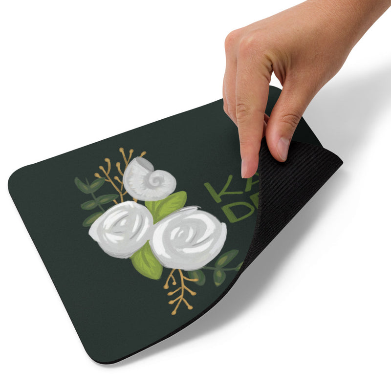 Kappa Delta Kay Dee White Rose and Nautilus Mouse pad showing mouse pad backing