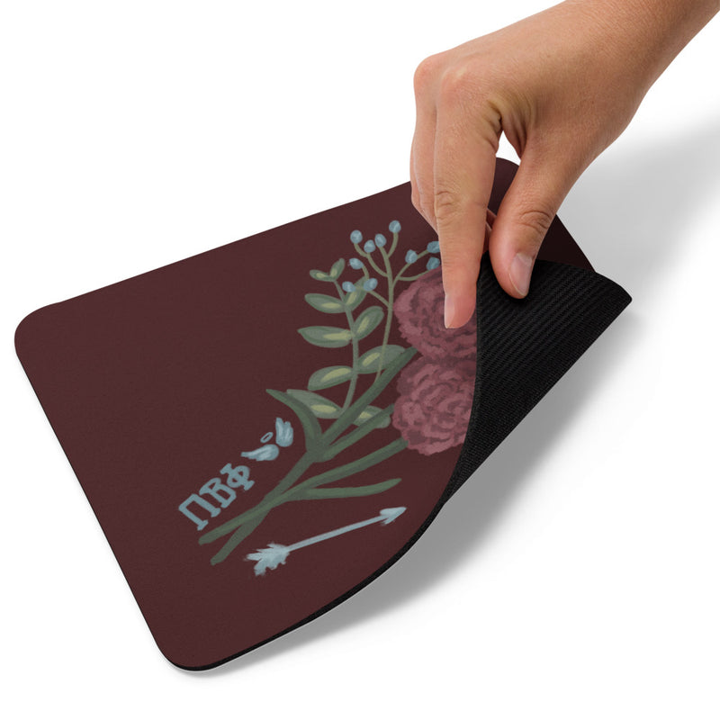 Pi Beta Phi Arrow, Angel and Carnation Mouse Pad showing backing