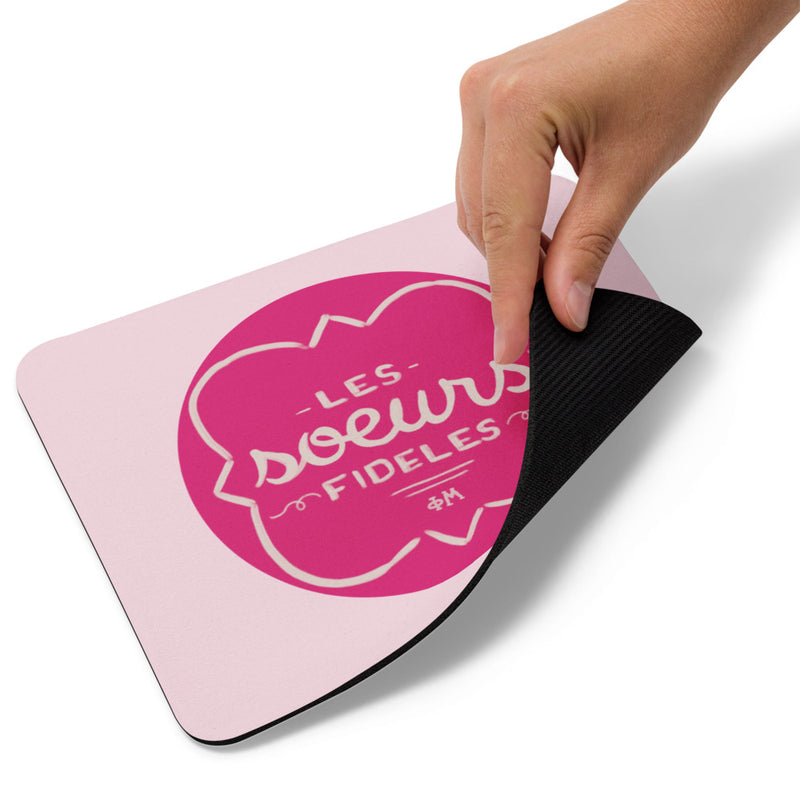 Phi Mu Motto Pink Mouse Pad showing backing