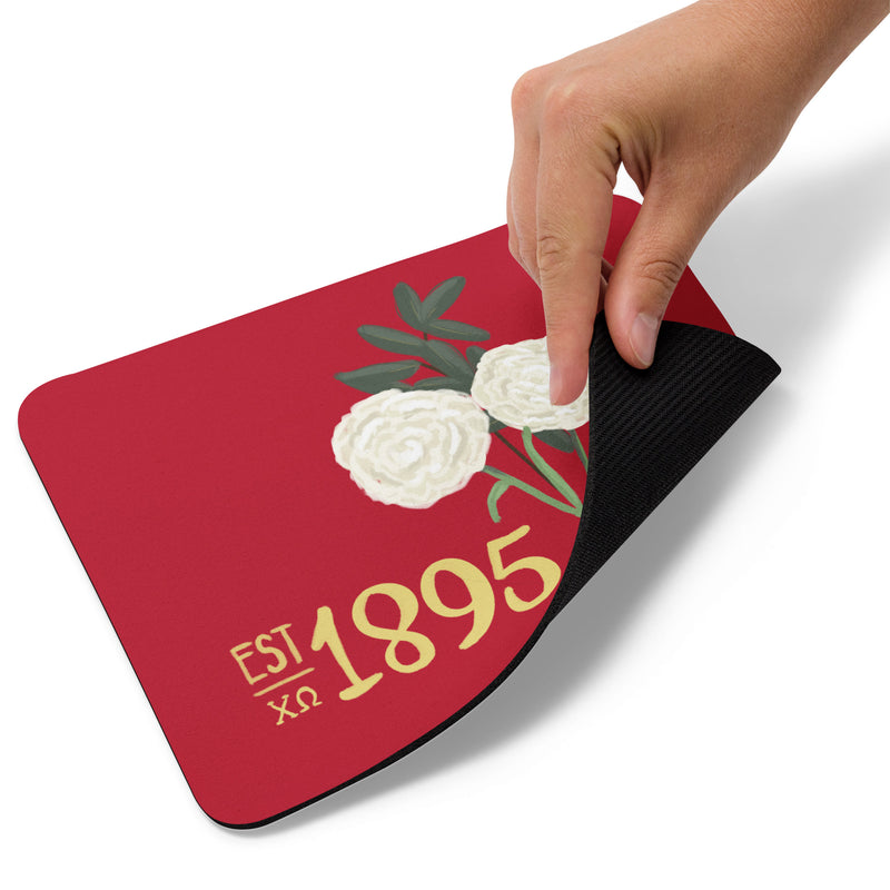 Chi Omega Red 1895 Founders Day Mouse Pad showing backing