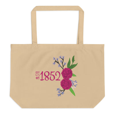 Phi Mu 1852 Tote Bag in natural oyster color shown flat