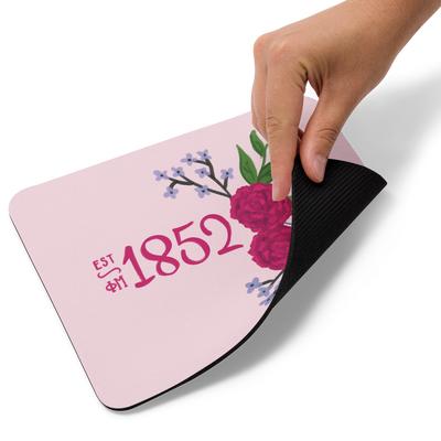 Phi Mu 1852 Sorority Mouse Pad showing rubber backing