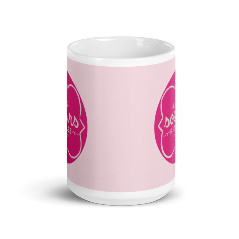 Phi Mu Motto Pink Mug showing design printed on both sides 