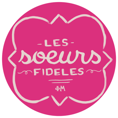 Phi Mu sorority sticker shown with hand-drawn Les Soeurs Fideles design