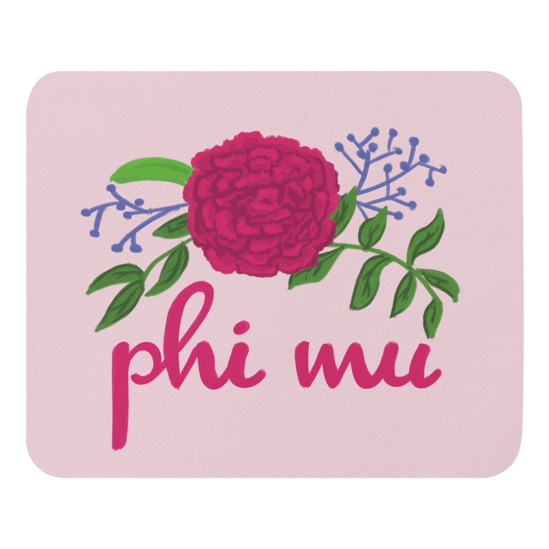 Phi Mu Carnation Sorority Mouse Pad showing hand drawn carnation design 