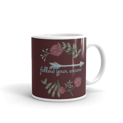 Pi Beta Phi Follow Your Arrow Mug in 11 oz size in wine color with hand-drawn design
