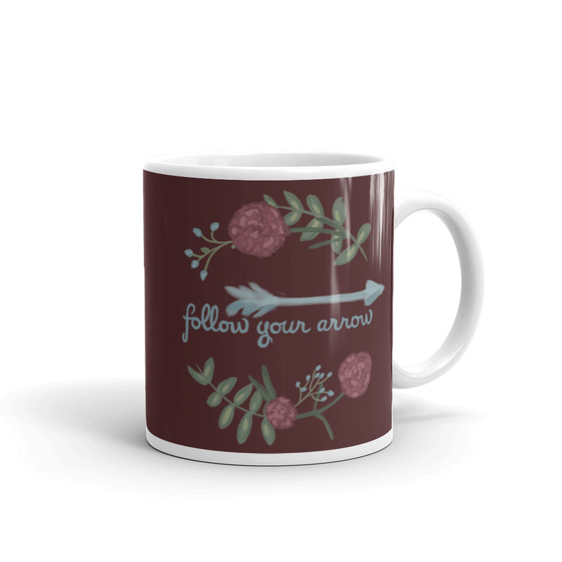 Pi Beta Phi Follow Your Arrow Mug in 11 oz size in wine color with hand-drawn design