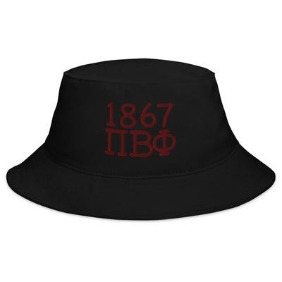 Pi Beta Phi 1867 Bucket Hat in black with wine-colored thread