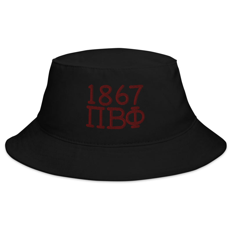Pi Beta Phi 1867 Bucket Hat in black with wine-colored thread