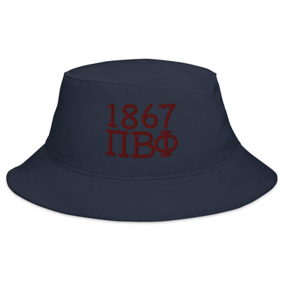 Pi Beta Phi 1867 Bucket Hat in Navy blue embroidered with wine colored thread