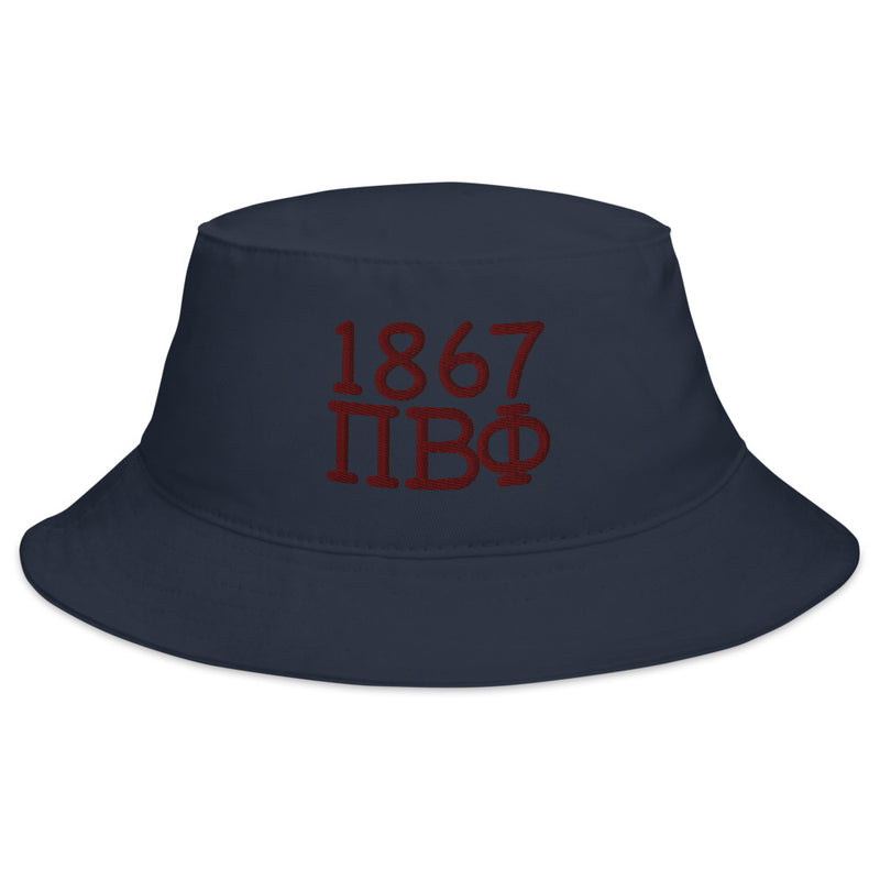 Pi Beta Phi 1867 Bucket Hat in Navy blue embroidered with wine colored thread