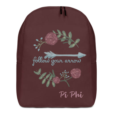 Pi Beta Phi Follow Your Arrow Backpack showing hand drawn design on front
