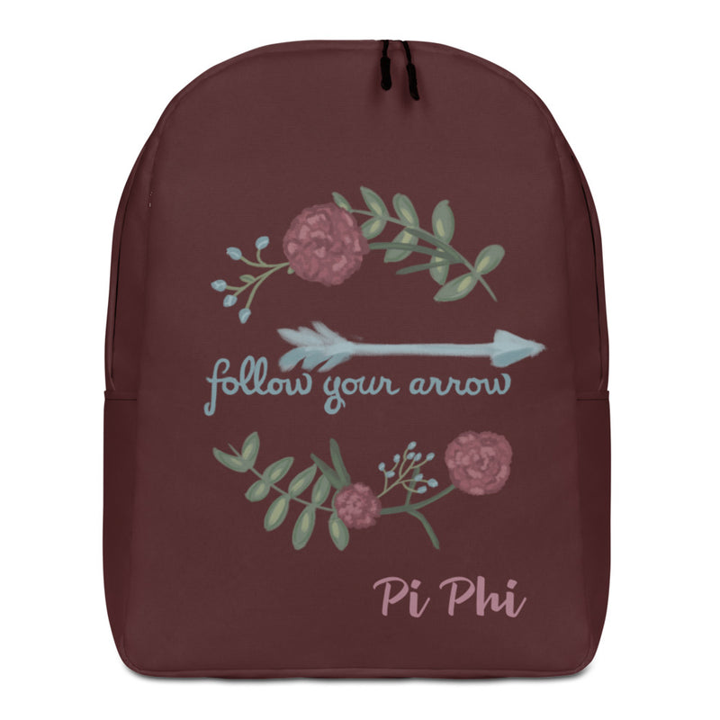 Pi Beta Phi Follow Your Arrow Backpack showing hand drawn design on front