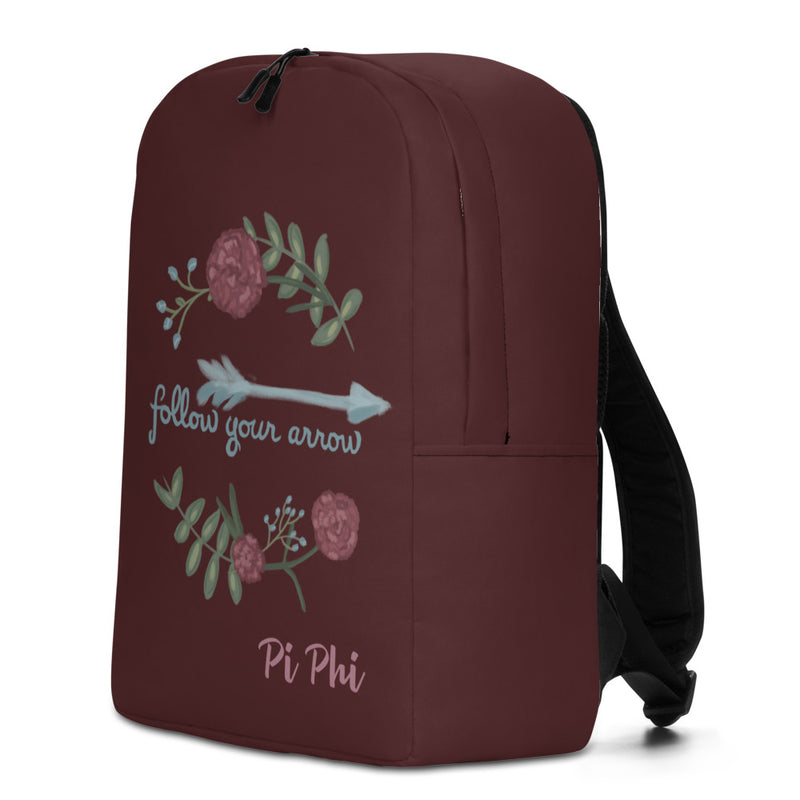 Pi Beta Phi Follow Your Arrow backpack in wine showing left side of bag