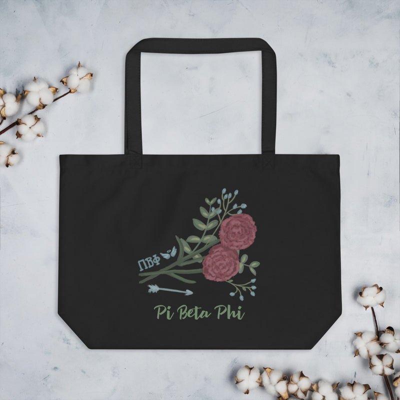Pi Beta Phi Carnation and Arrow Large Organic Tote Bag shown flat