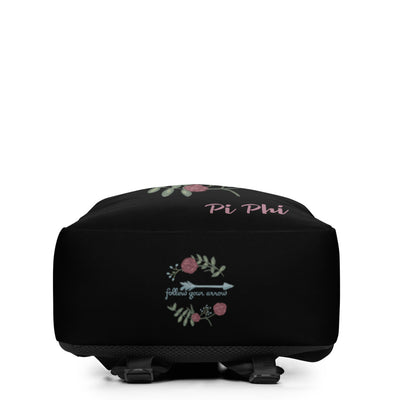 Pi Beta Phi Follow Your Arrow Black Backpack showing bottom of bag