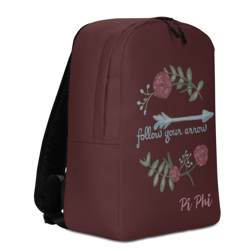 Pi Beta Phi Follow Your Arrow Backpack in right side view in wine