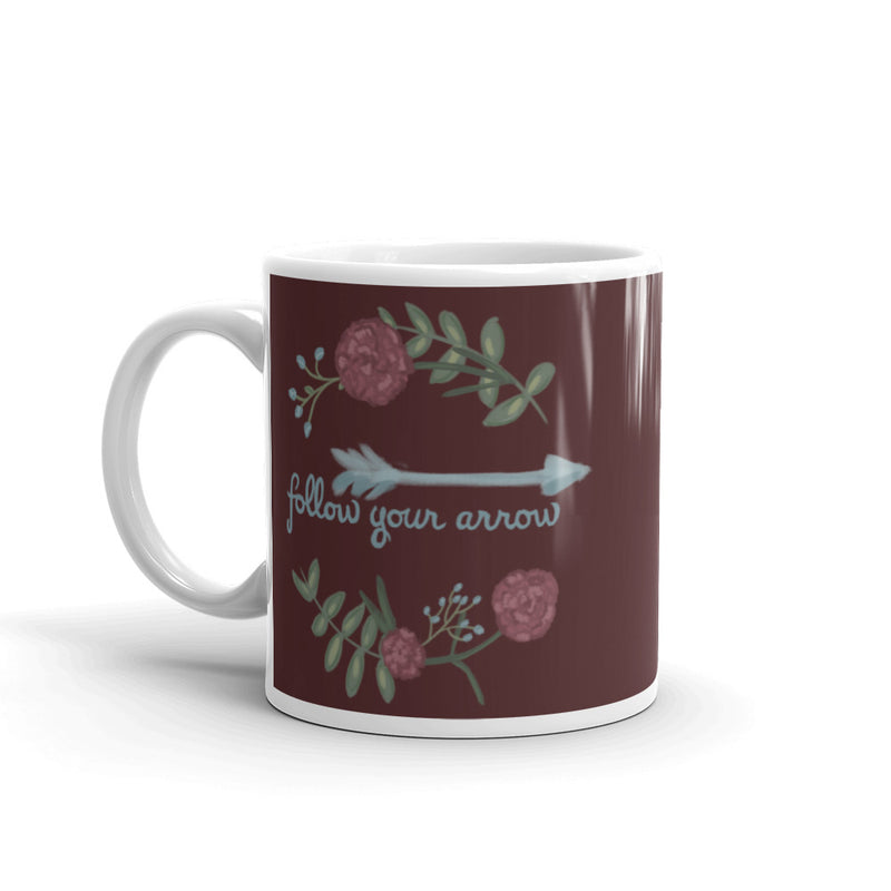 Pi Beta Phi Follow Your Arrow Mug with handle on left in wine color