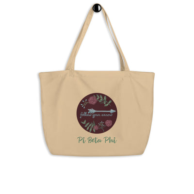Pi Beta Phi Follow Your Arrow Large Organic Tote Bag in natural oyster on hook