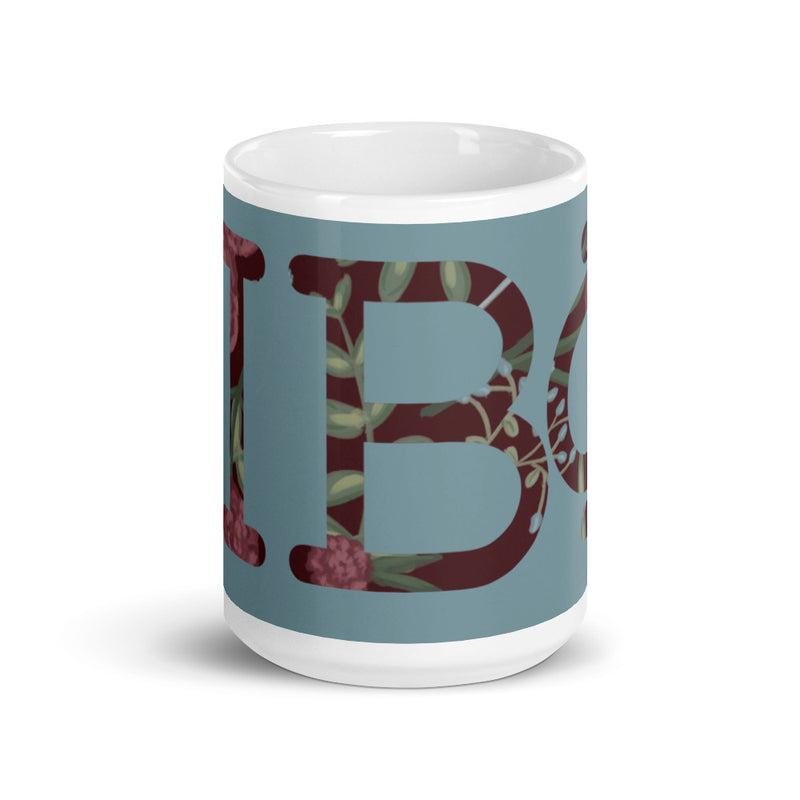 PI Beta Phi Letters Silver and Wine Mug showing design wrapping around mug
