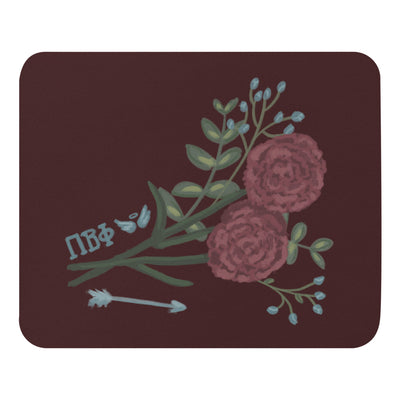 Pi Beta Phi Mouse Pad  with hand-drawn Arrow, Angel and Carnation print