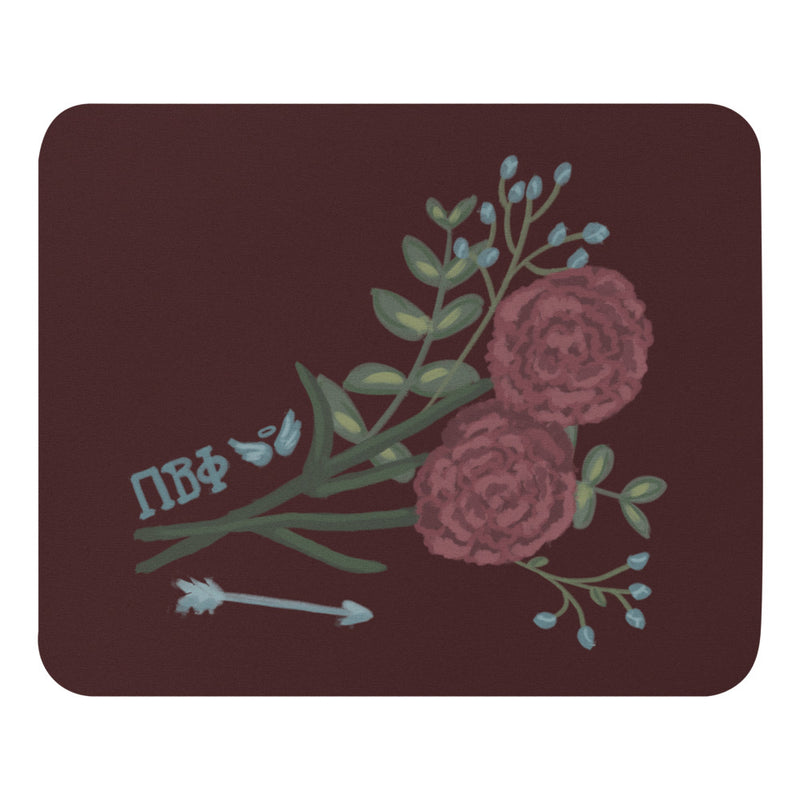 Pi Beta Phi Mouse Pad  with hand-drawn Arrow, Angel and Carnation print