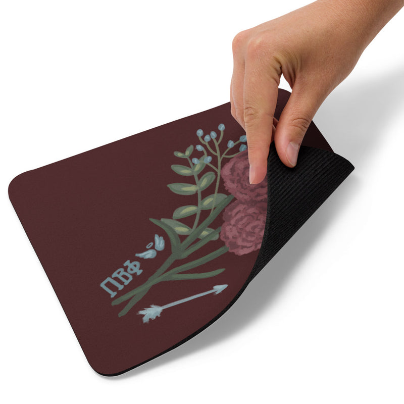 Pi Beta Phi Mouse Pad with Arrow, Angel and Carnation design showing backing
