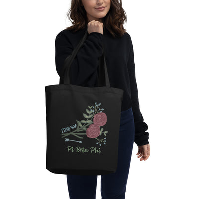 Pi Beta Phi Sorority Tote Bag shown on model's arm in black