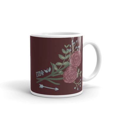 Pi Beta Phi Wine Design Mug in 11 oz size showing hand-drawn design with handle on right