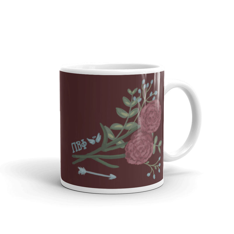 Pi Beta Phi Wine Design Mug in 11 oz size showing hand-drawn design with handle on right