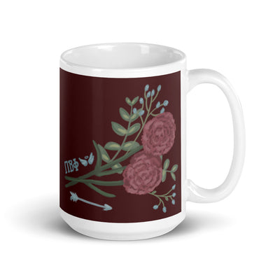 Pi Beta Phi Wine Design Mug in 15 oz size showing hand-drawn design with handle on right
