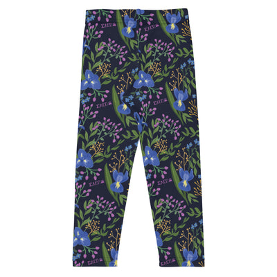 Sigma Alpha Epsilon Pi Floral Print Kid's Leggings in Navy Blue shown flat