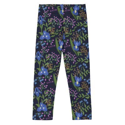 Sigma Alpha Epsilon Pi Floral Print Kid's Leggings in Navy Blue showing front
