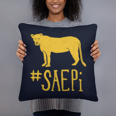 Sigma Alpha Epsilon Pi Lioness Pillow in model's hands