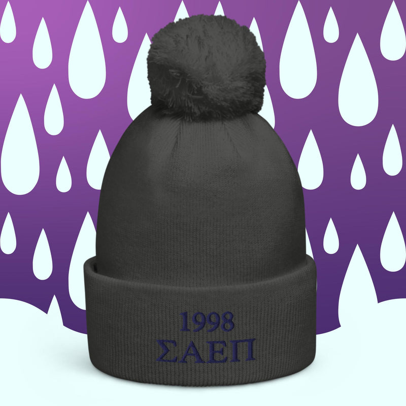 Sigma Alpha Epsilon Pi embroidered pom pom beanie in graphite gray shown in full view