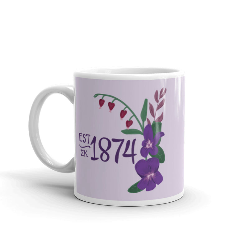 Sigma Kappa 1874 Mug in lavender in 11 oz size with handle on left