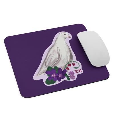 Sigma Kappa Dove Mascot Mouse Pad shown in full view with mouse