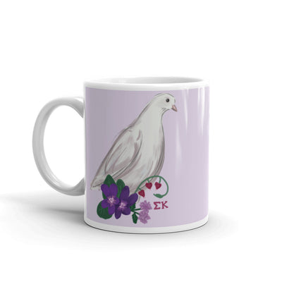 Sigma Kappa Dove Mascot Mug in lavender in 11 oz size with handle on left