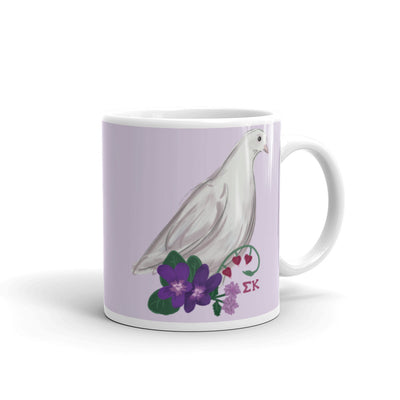 Sigma Kappa Dove Mascot Mug in 11 oz size in lavender with design on both sides