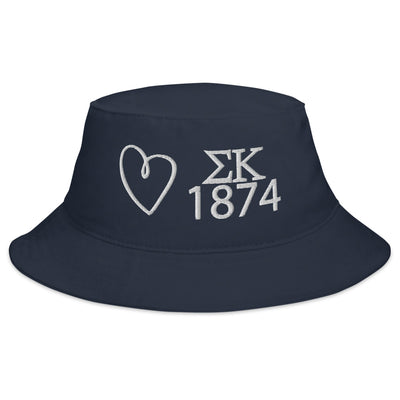 Sigma Kappa Embroidered Bucket Hat in Navy blue with white embroidery shown in full view